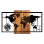Wallity World Map 1-L Decoración de Pared de Madera y Metal